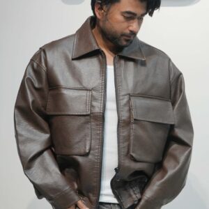 Black Croc-Texture Leather Jacket – Men's Streetwear Essential