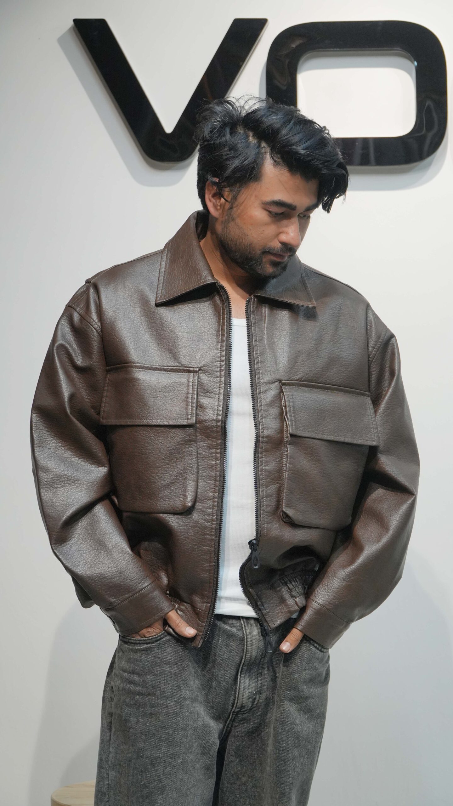 Black Croc-Texture Leather Jacket – Men's Streetwear Essential