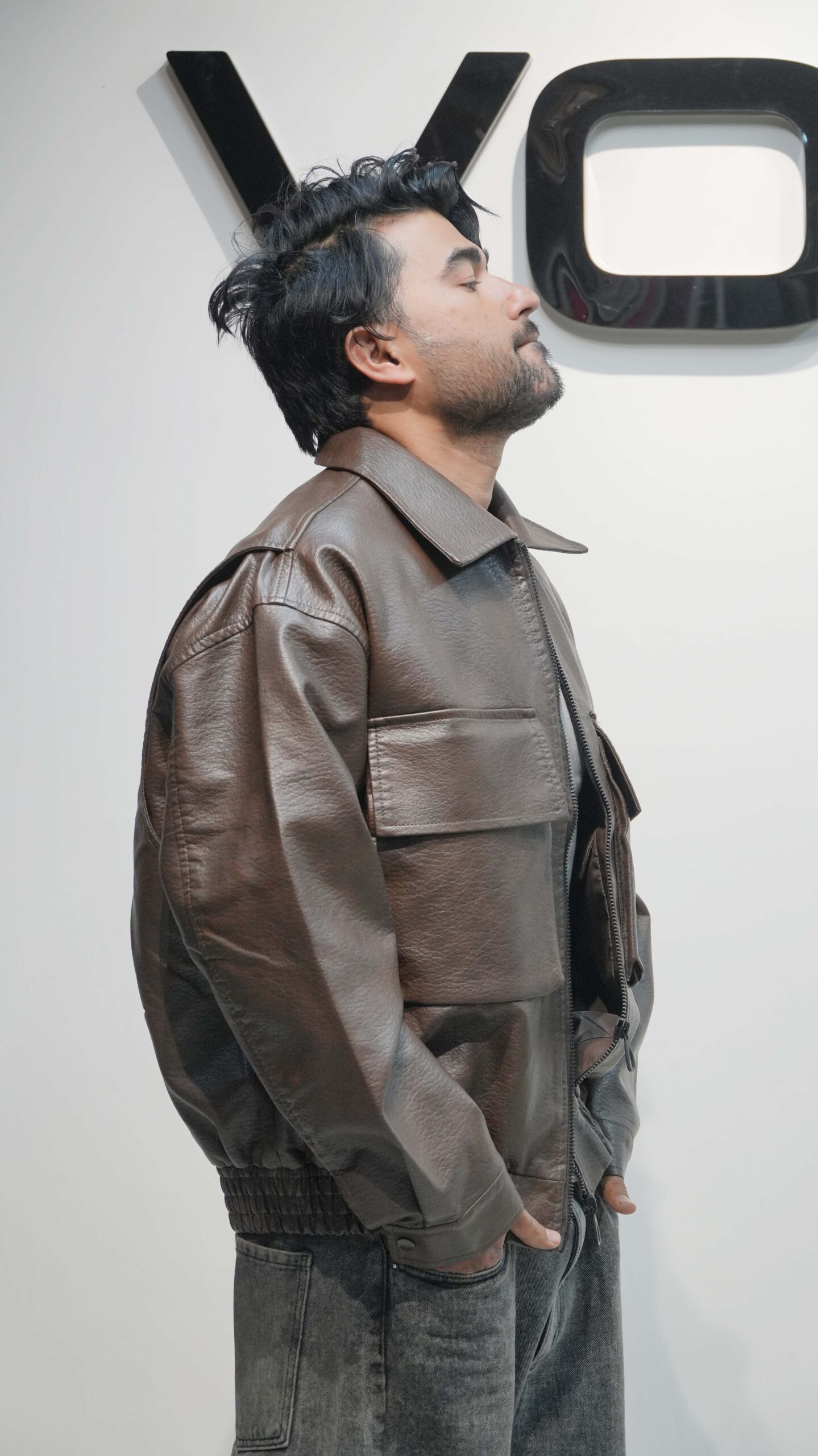 Black Croc-Texture Leather Jacket – Men's Streetwear Essential - Image 3