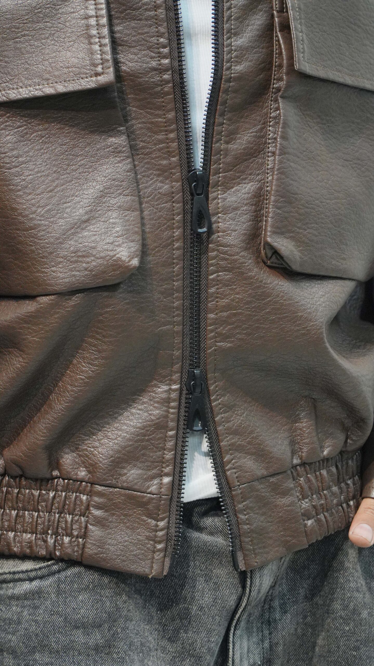 Black Croc-Texture Leather Jacket – Men's Streetwear Essential - Image 6