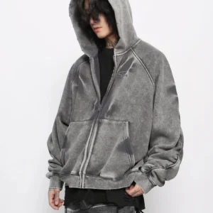 Acid Wash Zipper Hoodie