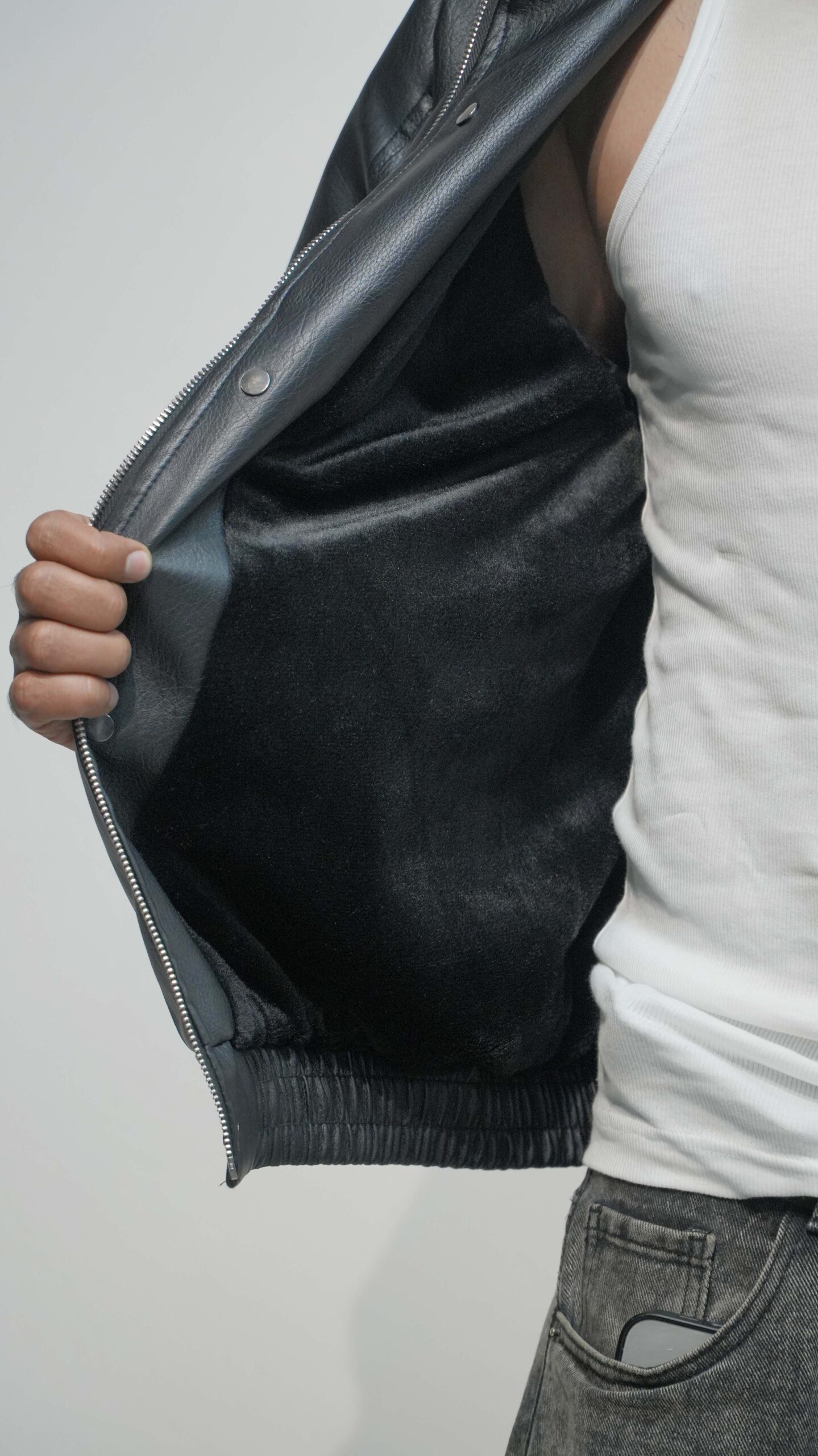 Y.G Studio Oversized Faux Leather Fur-Lined Bomber Jacket – Black / Deep Brown - Image 4