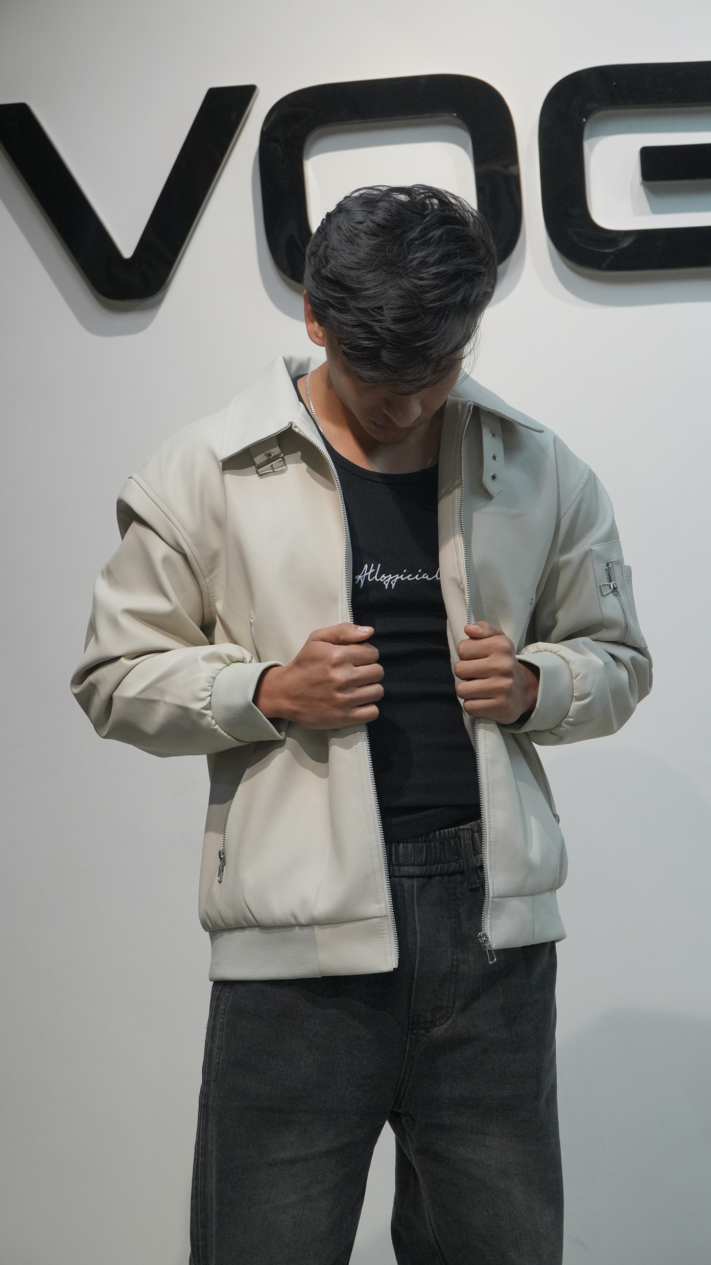 The Maverick Bomber: Oversized Faux Leather Jacket (Cream) - Image 5