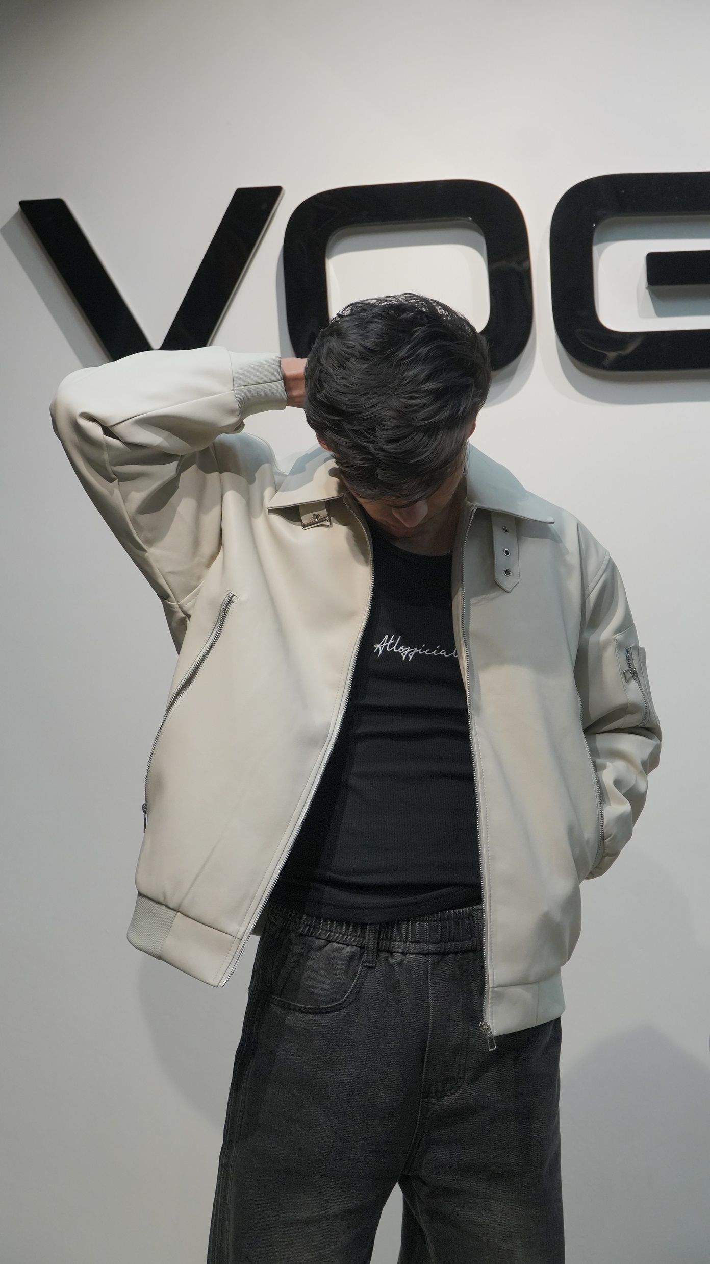 The Maverick Bomber: Oversized Faux Leather Jacket (Cream)