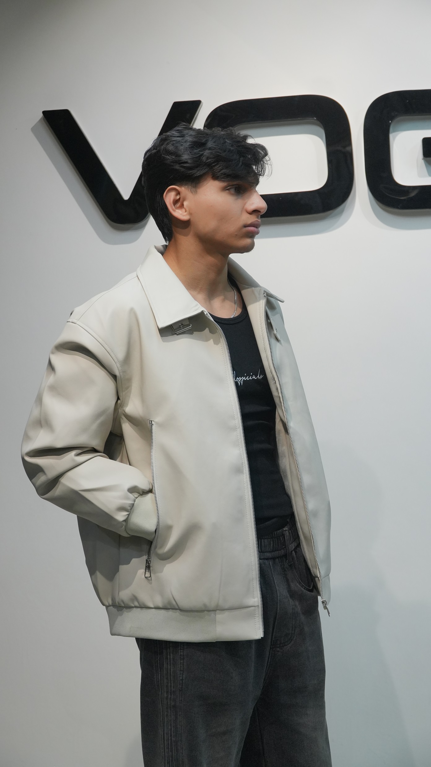 The Maverick Bomber: Oversized Faux Leather Jacket (Cream) - Image 4