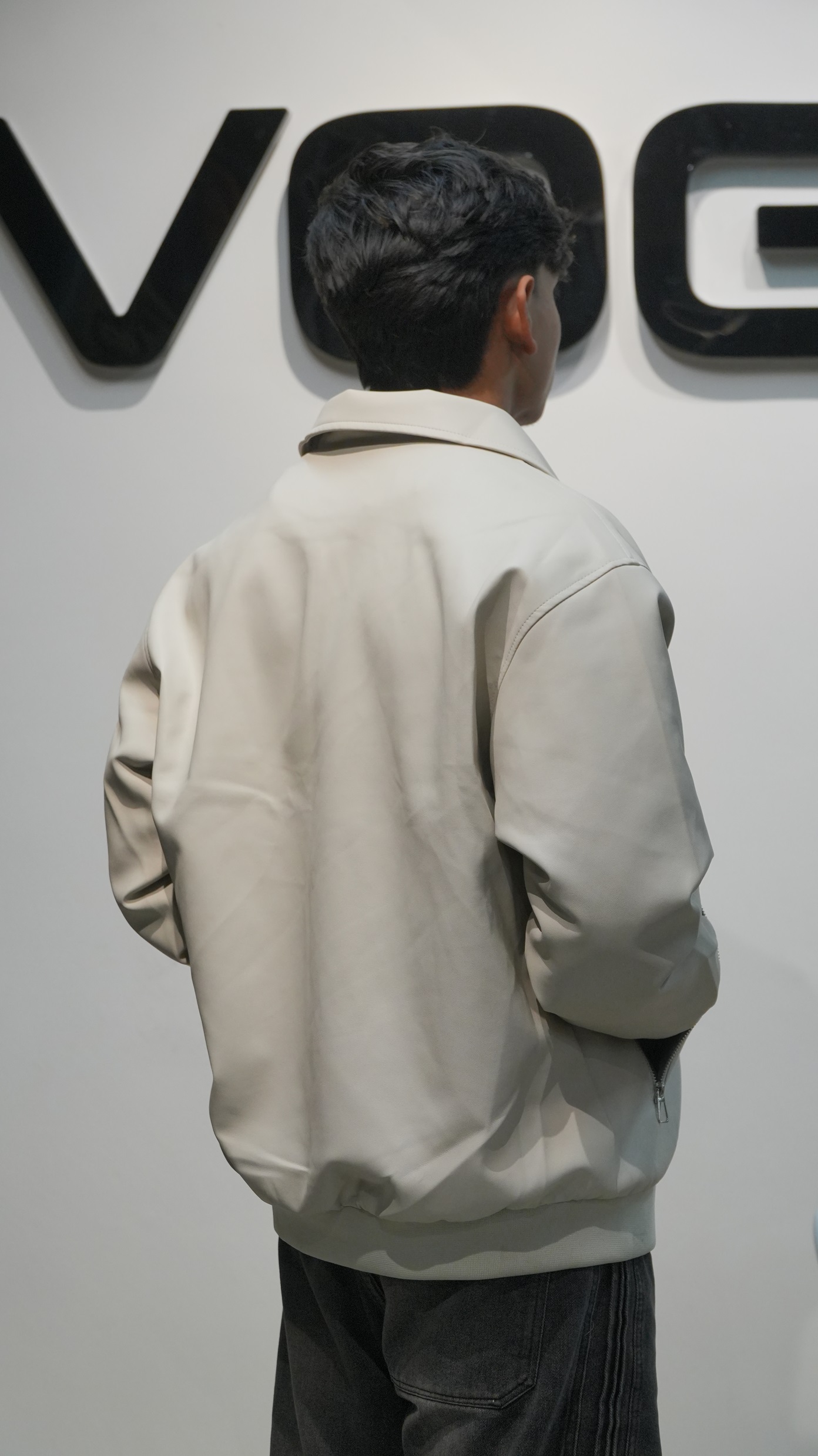 The Maverick Bomber: Oversized Faux Leather Jacket (Cream) - Image 2