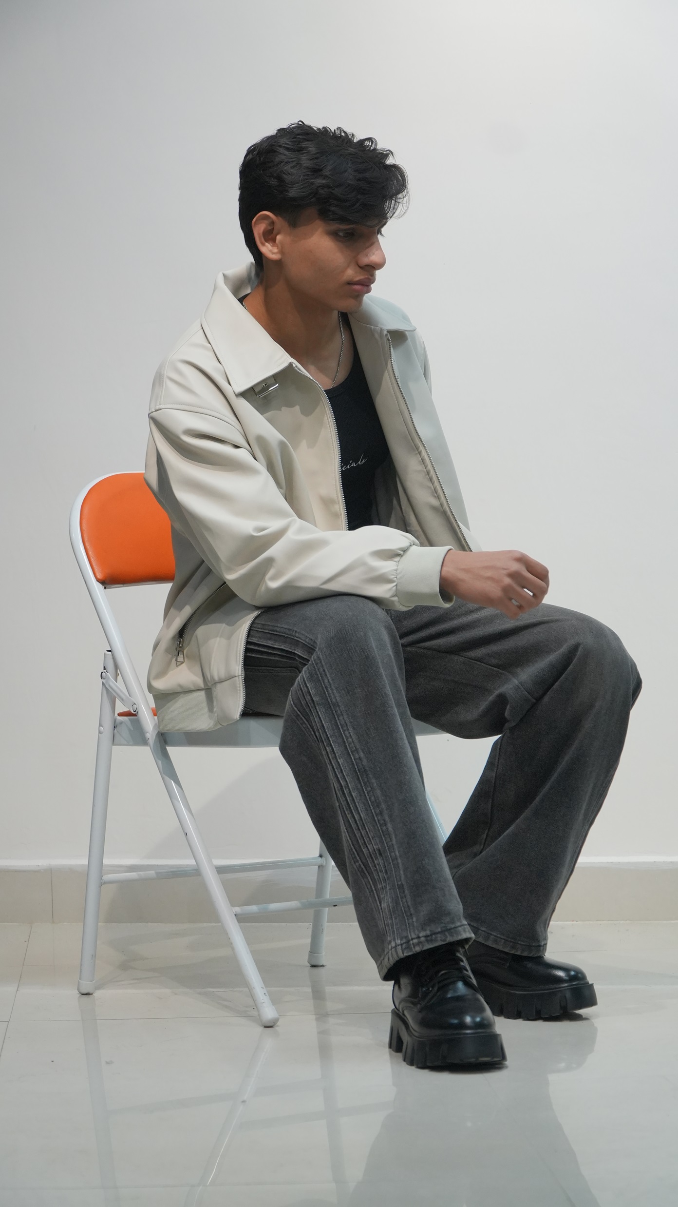 The Maverick Bomber: Oversized Faux Leather Jacket (Cream) - Image 3