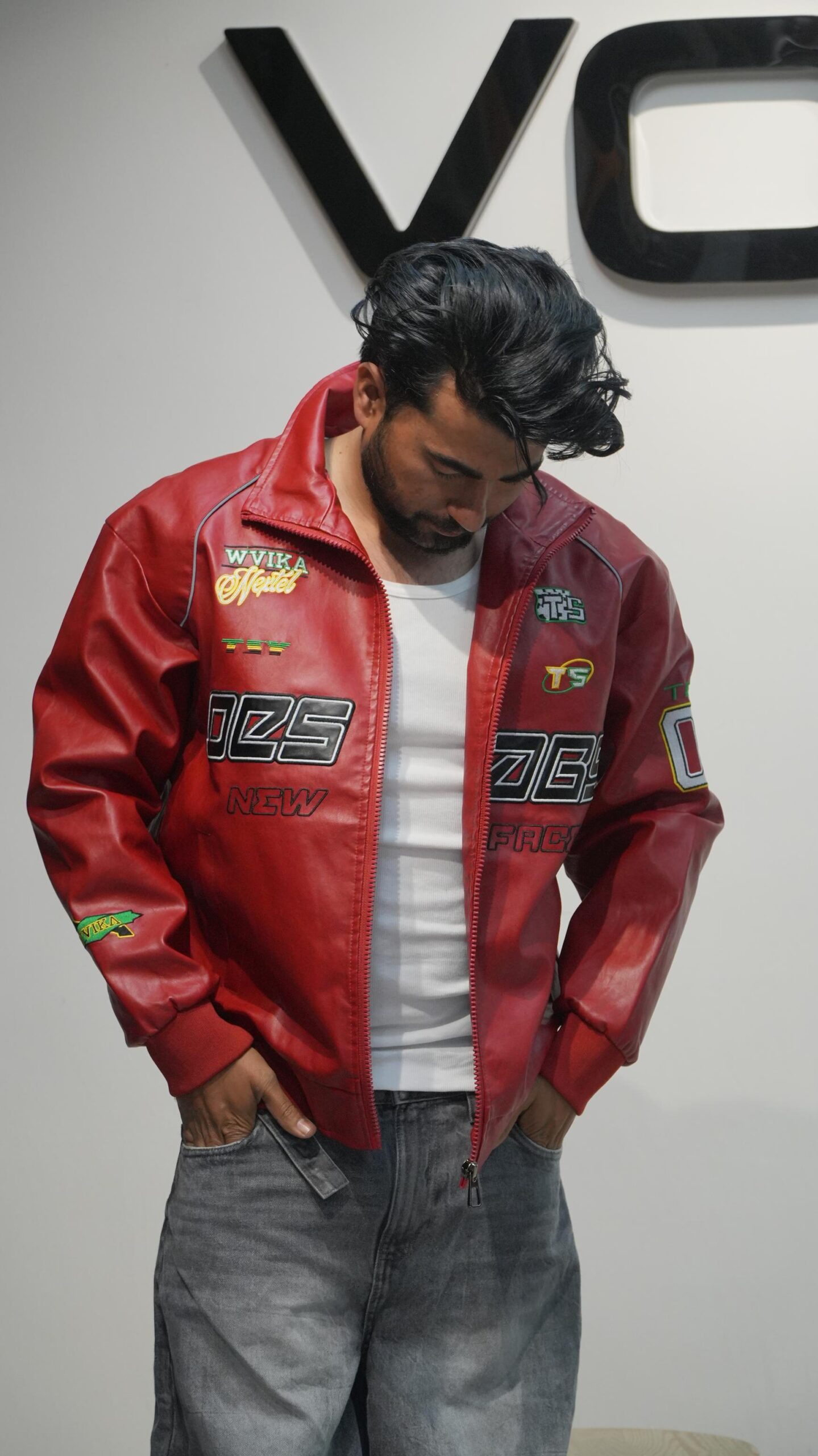 Z89 Patched Racer PU Leather Biker Jacket (Red & Black Variants) - Image 2