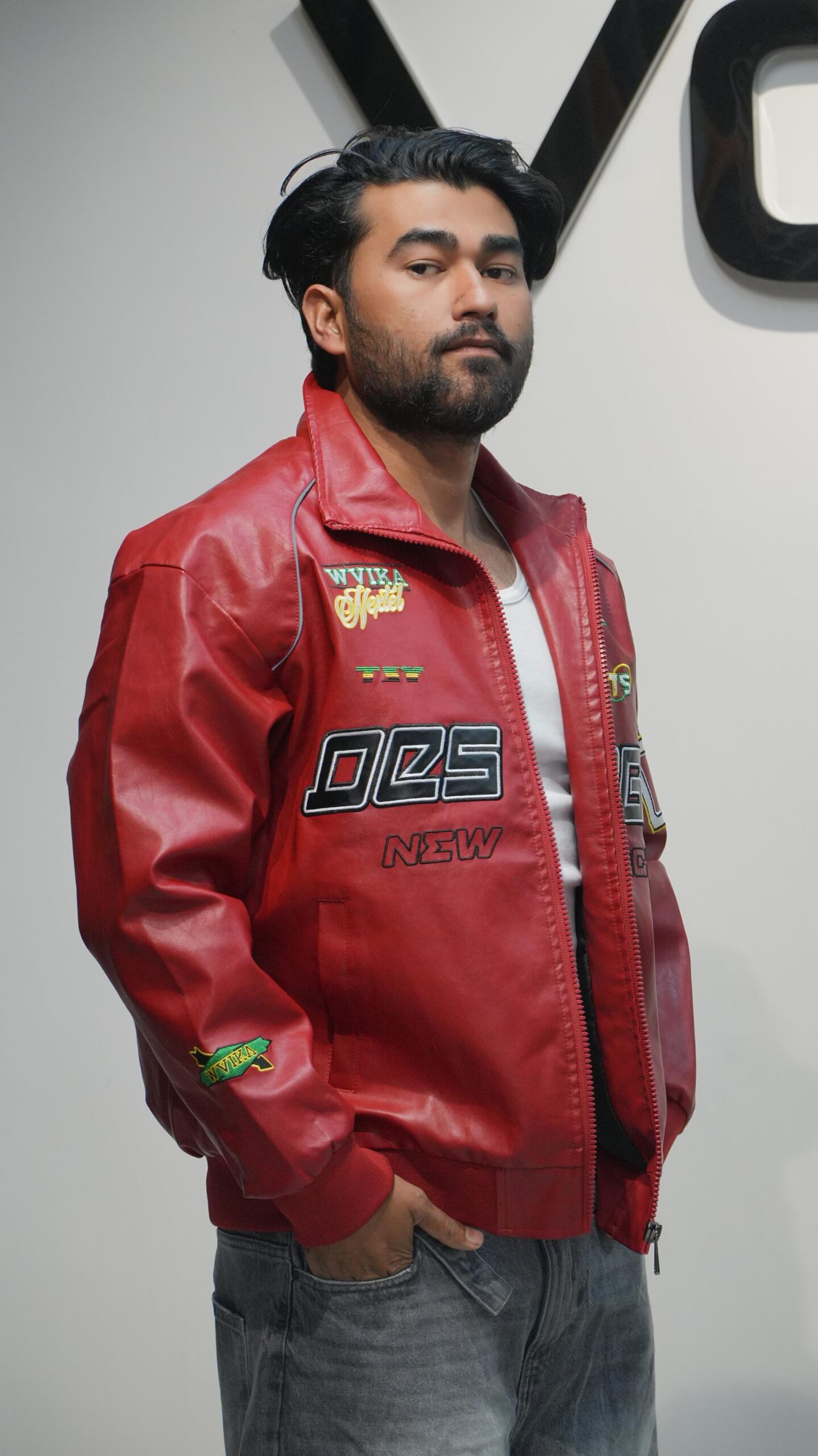 Z89 Patched Racer PU Leather Biker Jacket (Red & Black Variants) - Image 3
