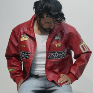 Z89 Patched Racer PU Leather Biker Jacket (Red & Black Variants)