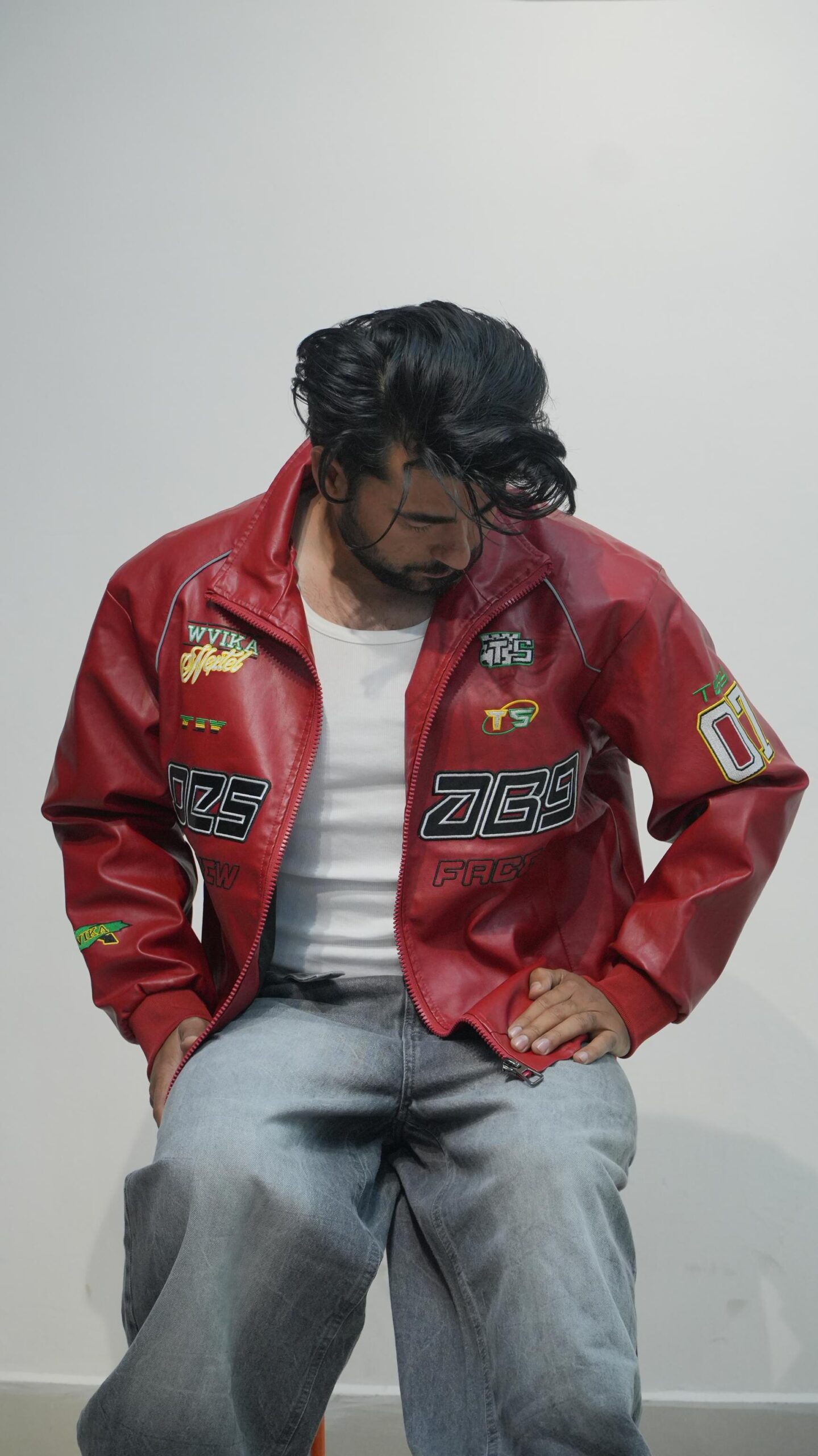 Z89 Patched Racer PU Leather Biker Jacket (Red & Black Variants)