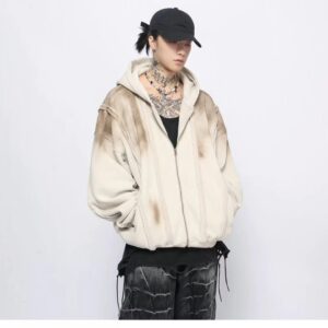 Extreme cause BORSOD Burnwash Fleece Zip Hoodie – Black / Cream